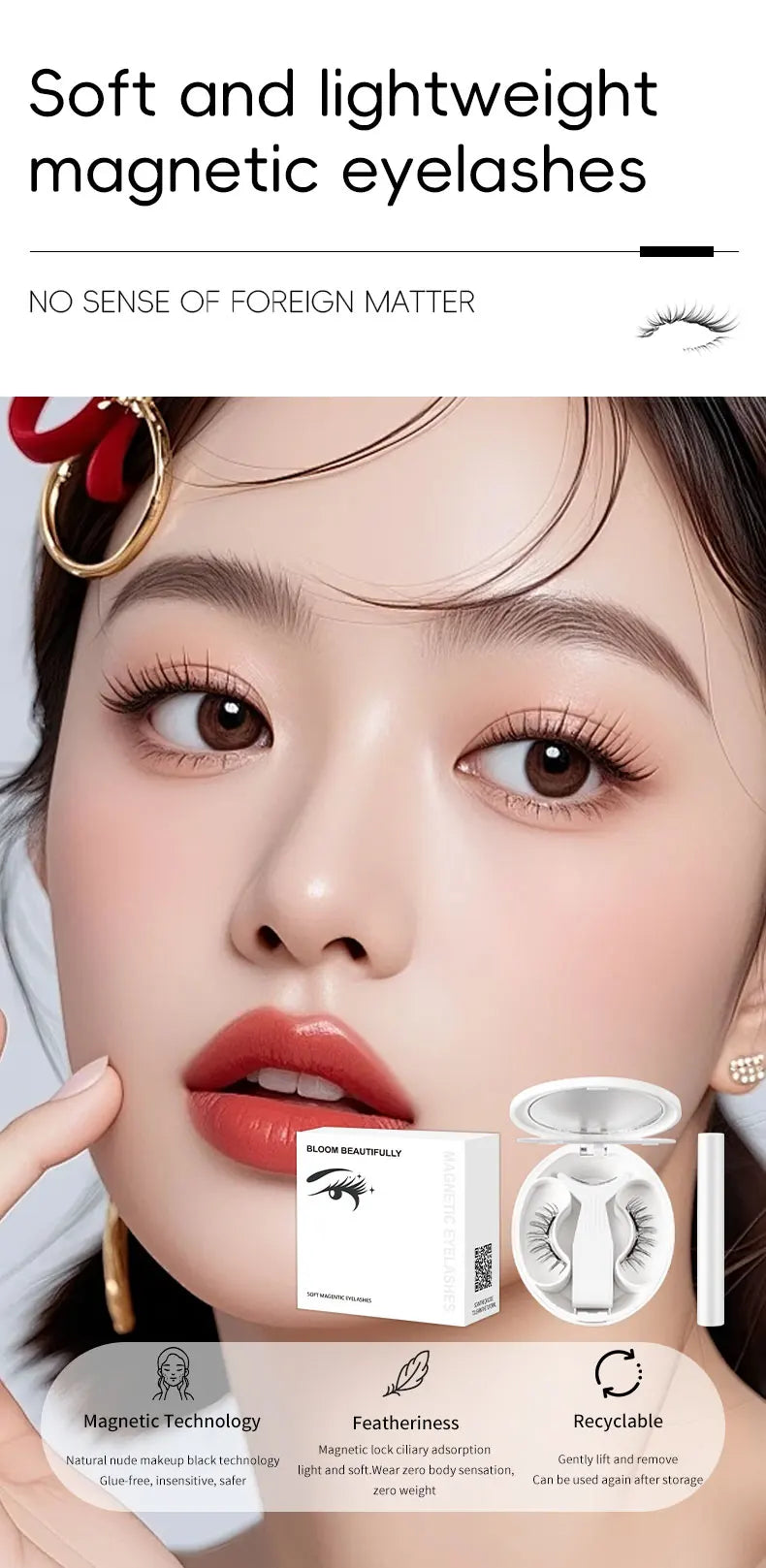 【 Soft Magnetic Eyelash Suction 】 New 2025 magnetic False Eyelash box with Korean style Little Devil Imitation mink fur
